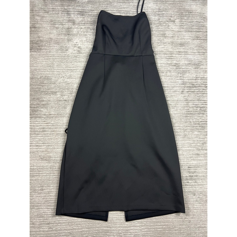 Good American Midi Dress Womens 5 Black Lace Up Back Square Neck Spaghetti Strap
